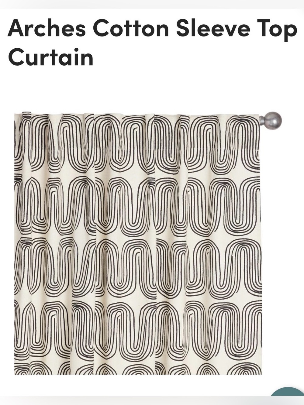 Arches Cotton Sleeve Top Curtain - Black on Cream
